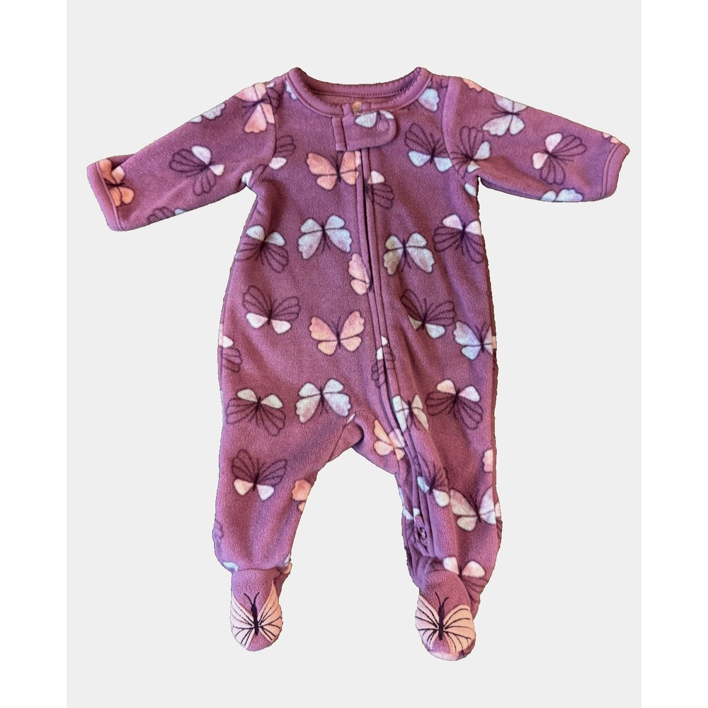 Child of Mine Baby Girl Preemie Outfit Sleeper Butterflies Fleece ZIps Colorful